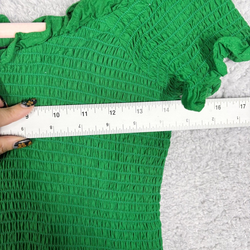 Bardot Cindy‎ Smocked Off Shoulder Midi Dress Size 8 Kelly Green Lightweight - Picture 4 of 9